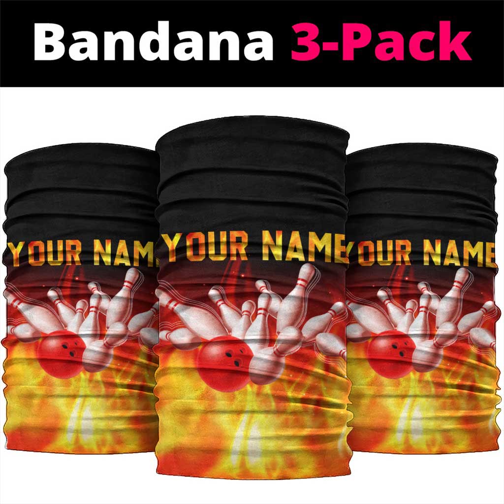 Bowling Ball and Pins Design Neck Gaiter with Flame Background and Custom Team Name Text TS04