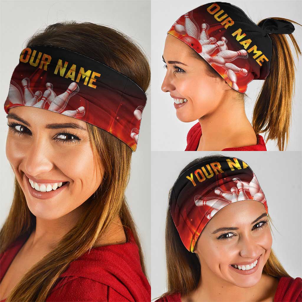 Bowling Ball and Pins Design Neck Gaiter with Flame Background and Custom Team Name Text TS04