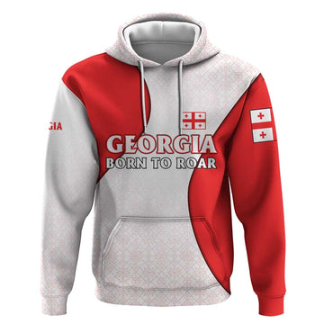 Georgia Flag Hoodie with Born to Roar with Red Lion and National Symbols TS04