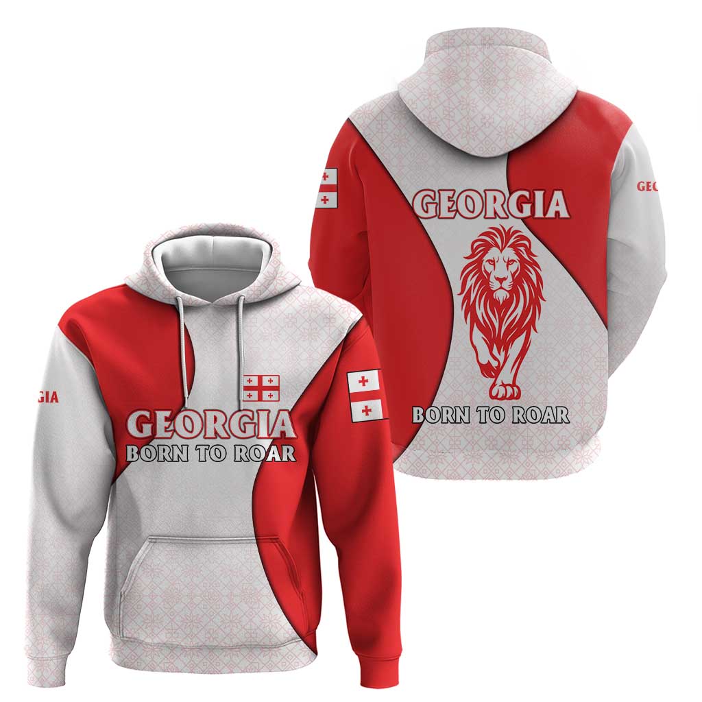 Georgia Flag Hoodie with Born to Roar with Red Lion and National Symbols TS04