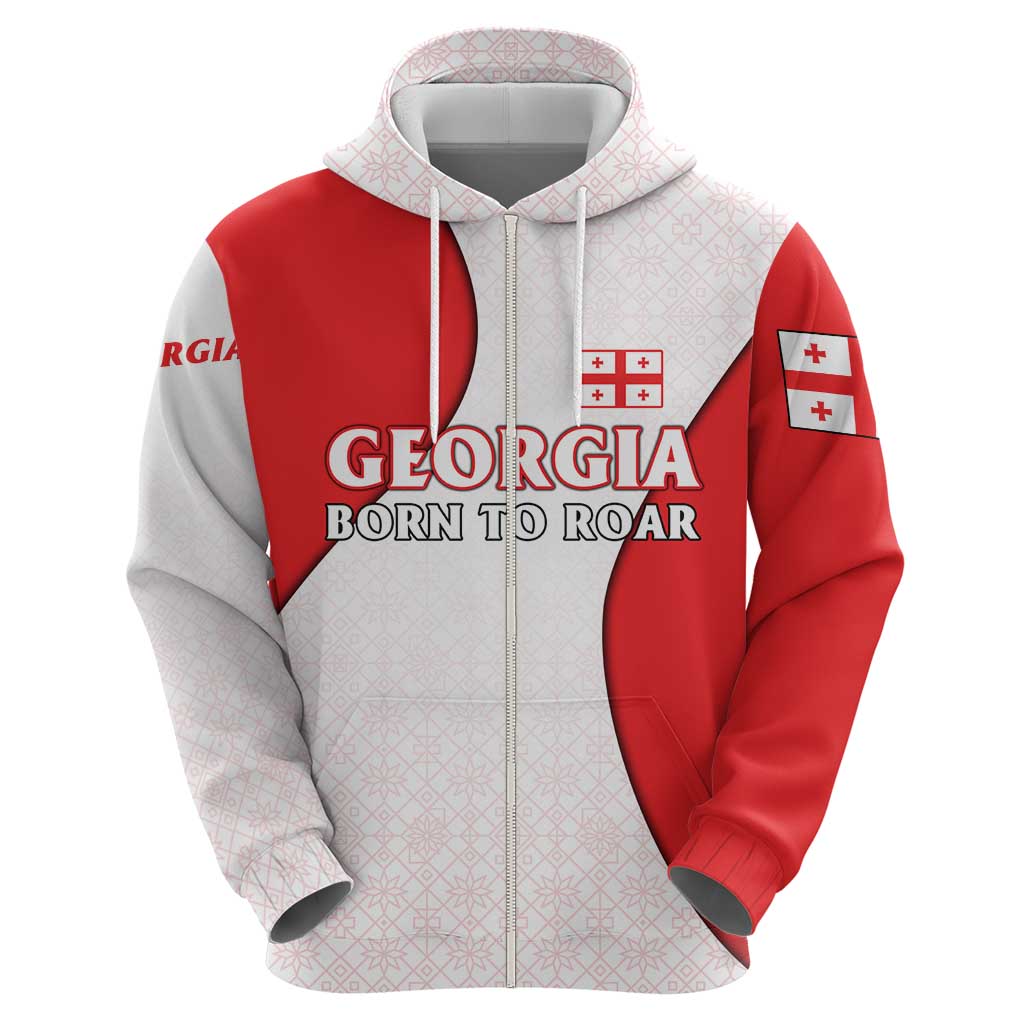 Georgia Flag Hoodie with Born to Roar with Red Lion and National Symbols TS04