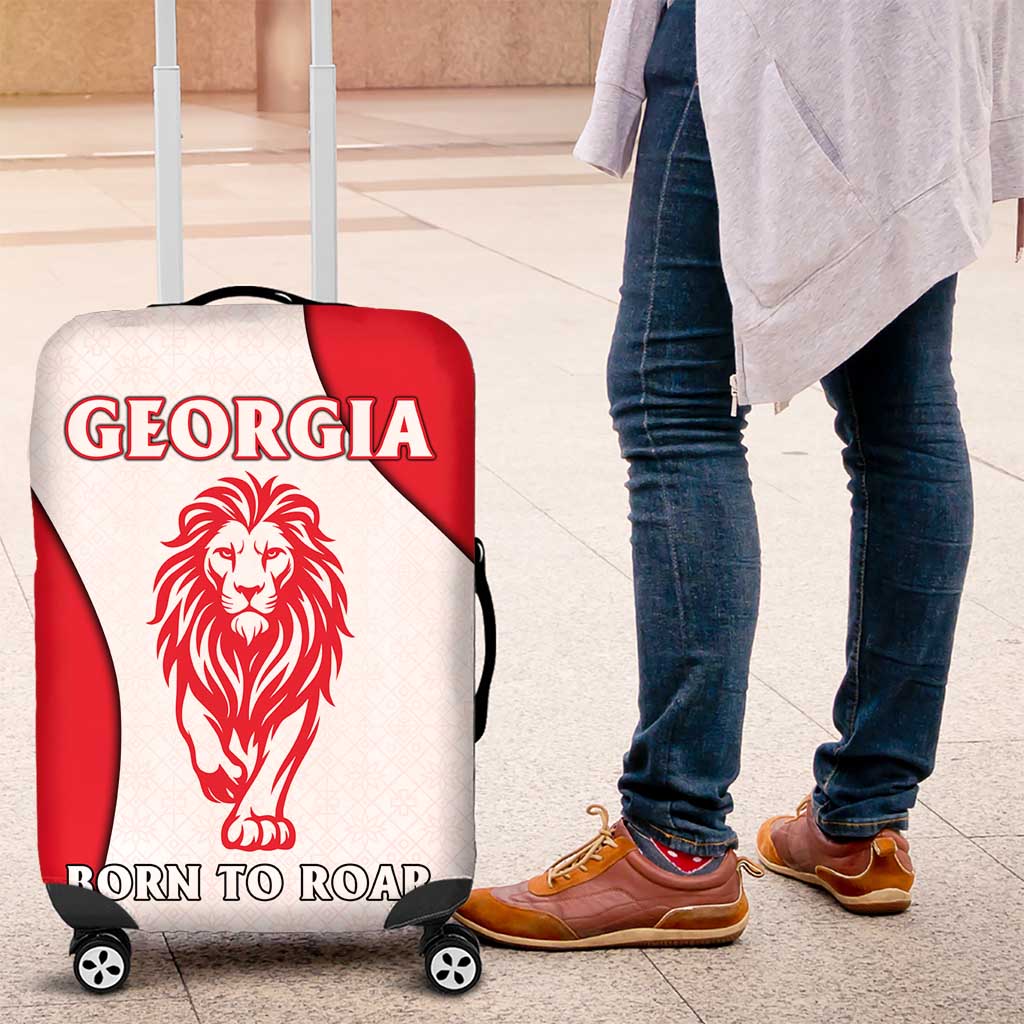 Georgia Flag Luggage Cover with Born to Roar with Red Lion and National Symbols TS04