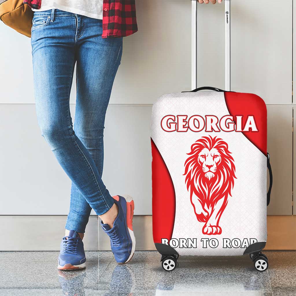 Georgia Flag Luggage Cover with Born to Roar with Red Lion and National Symbols TS04