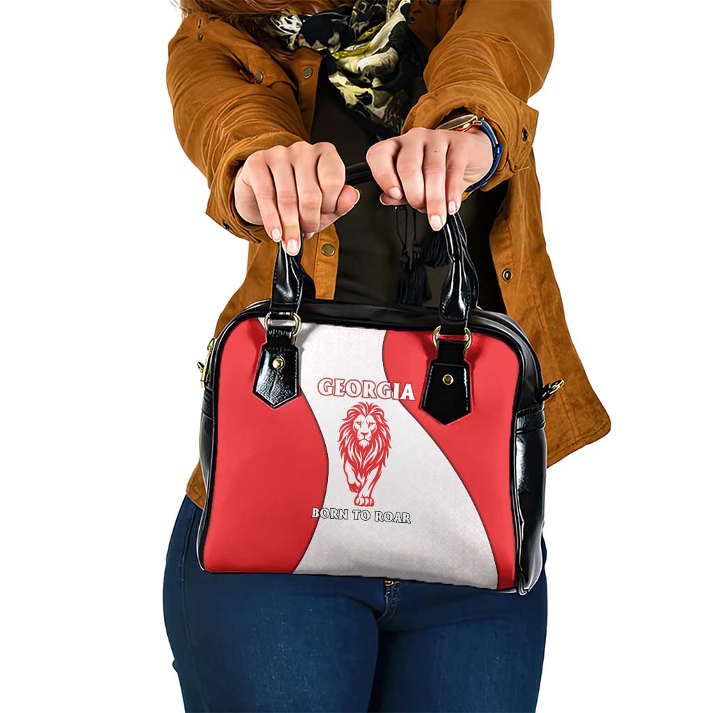 Georgia Flag Shoulder Handbag with Born to Roar with Red Lion and National Symbols TS04