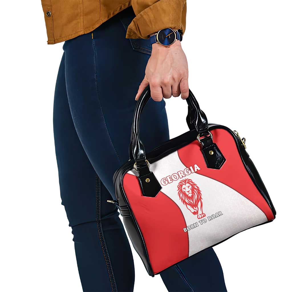 Georgia Flag Shoulder Handbag with Born to Roar with Red Lion and National Symbols TS04