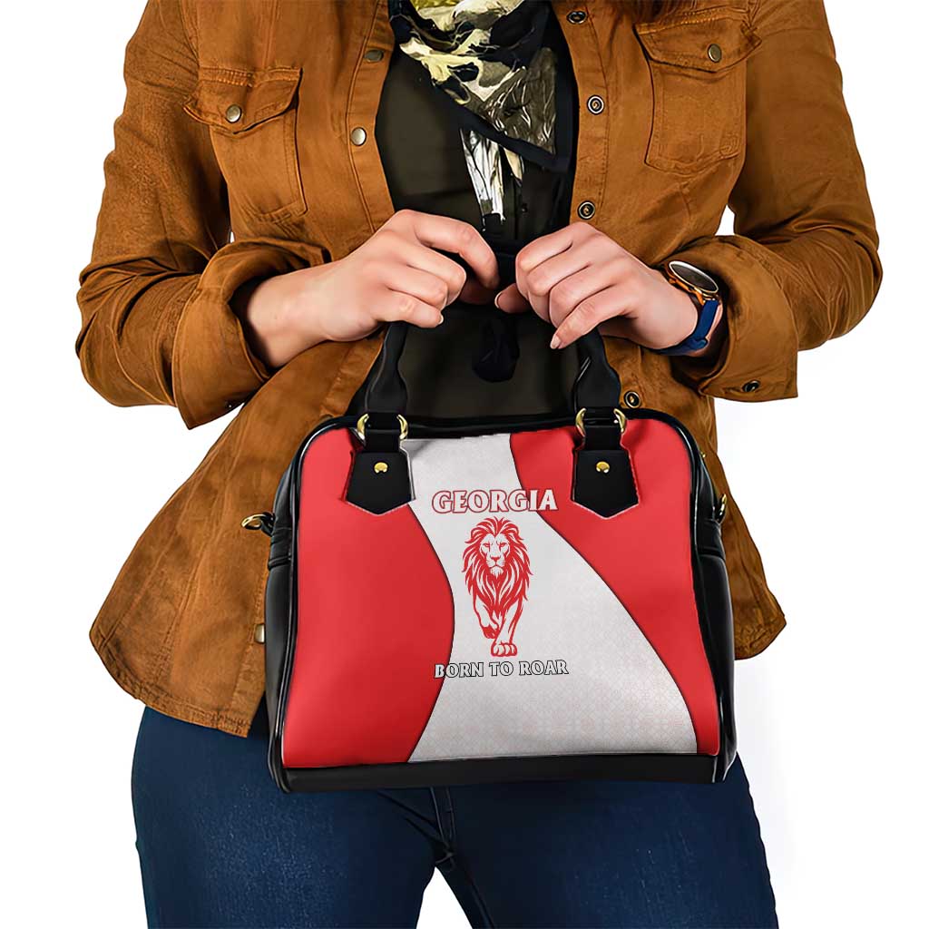 Georgia Flag Shoulder Handbag with Born to Roar with Red Lion and National Symbols TS04