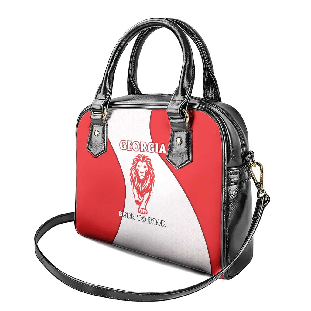 Georgia Flag Shoulder Handbag with Born to Roar with Red Lion and National Symbols TS04