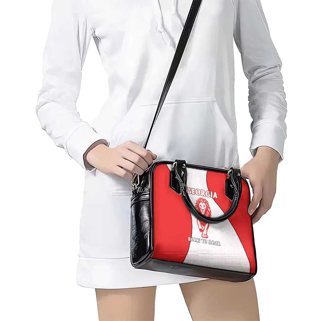 Georgia Flag Shoulder Handbag with Born to Roar with Red Lion and National Symbols TS04