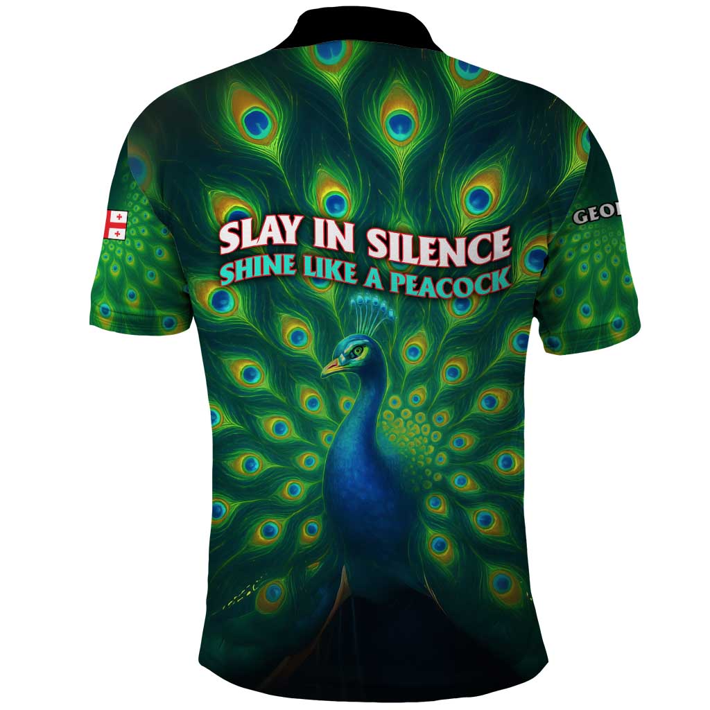 Georgia Peacock Polo Shirt with Slay in Silence Shine Like a Peacock Design TS04