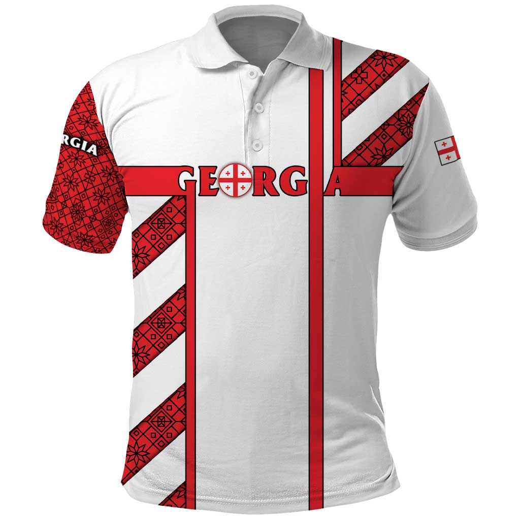 Georgia Polo Shirt with Red Cross and Golden Lions Emblem Never Bows Design TS04