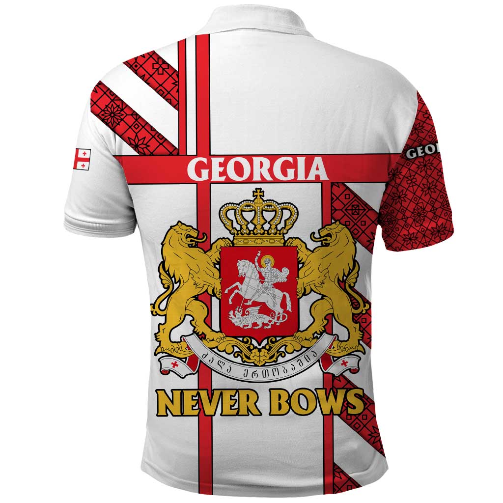 Georgia Polo Shirt with Red Cross and Golden Lions Emblem Never Bows Design TS04