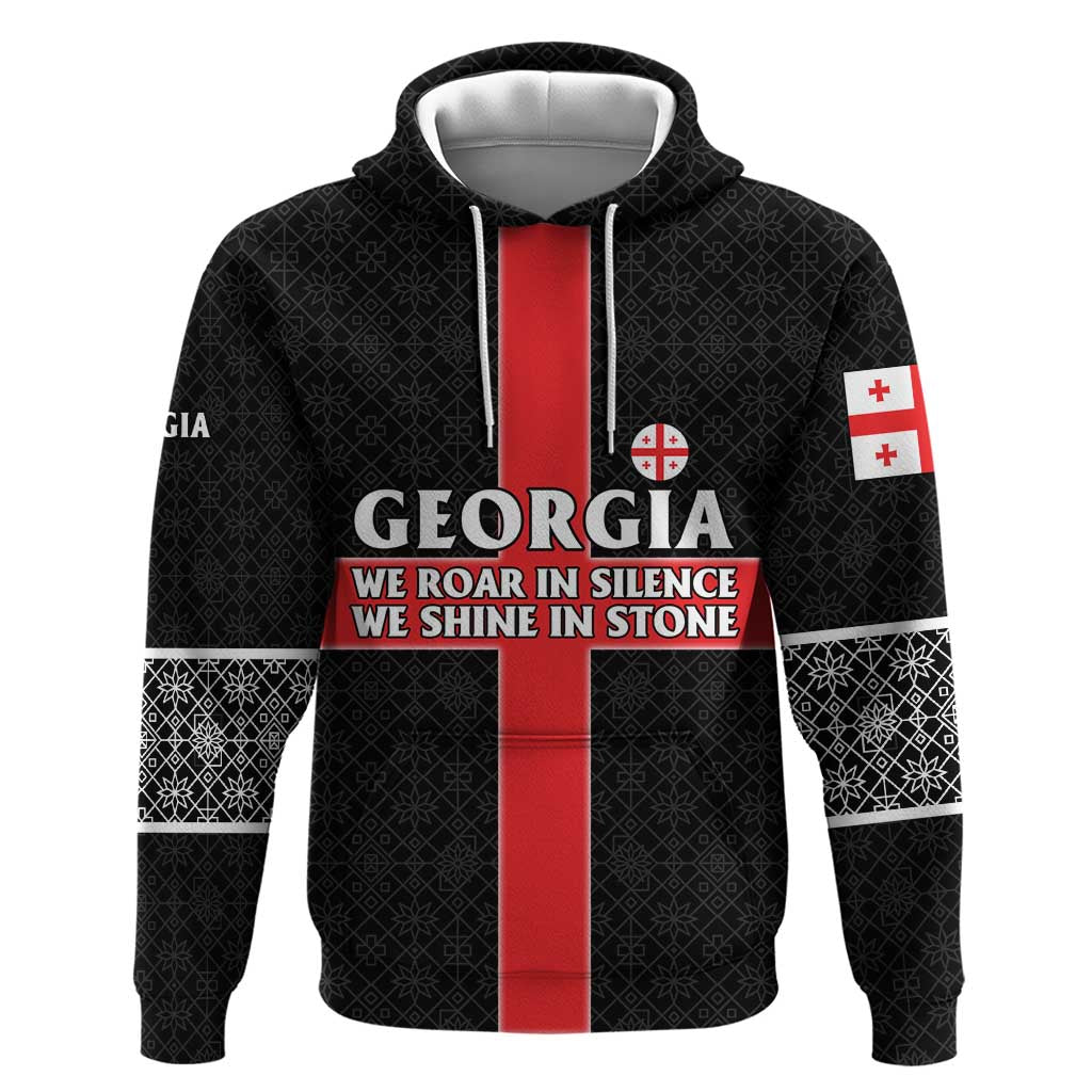 Georgia Hoodie with Black Patterned Red Cross with Dragon Horse Symbol and Silent Pride Quote Design TS04