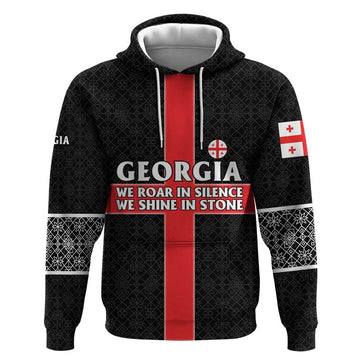 Georgia Hoodie with Black Patterned Red Cross with Dragon Horse Symbol and Silent Pride Quote Design TS04