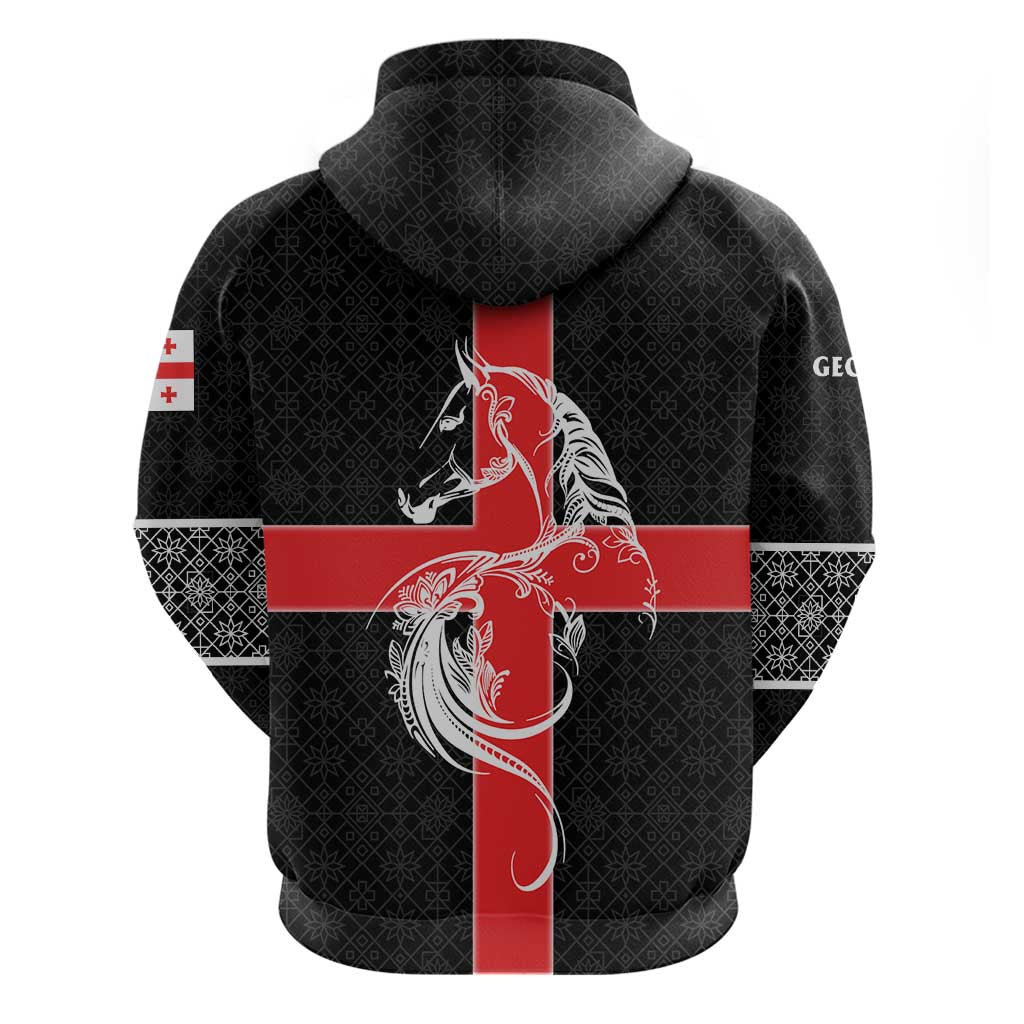 Georgia Hoodie with Black Patterned Red Cross with Dragon Horse Symbol and Silent Pride Quote Design TS04