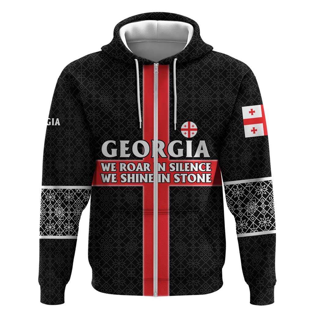 Georgia Hoodie with Black Patterned Red Cross with Dragon Horse Symbol and Silent Pride Quote Design TS04