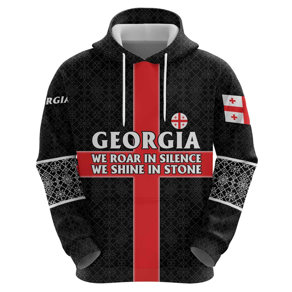 Georgia Hoodie with Black Patterned Red Cross with Dragon Horse Symbol and Silent Pride Quote Design TS04