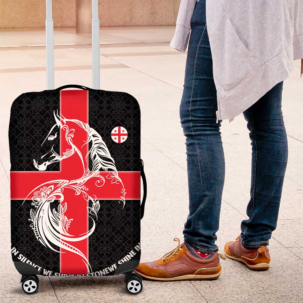 Georgia Luggage Cover with Black Patterned Red Cross with Dragon Horse Symbol and Silent Pride Quote Design TS04