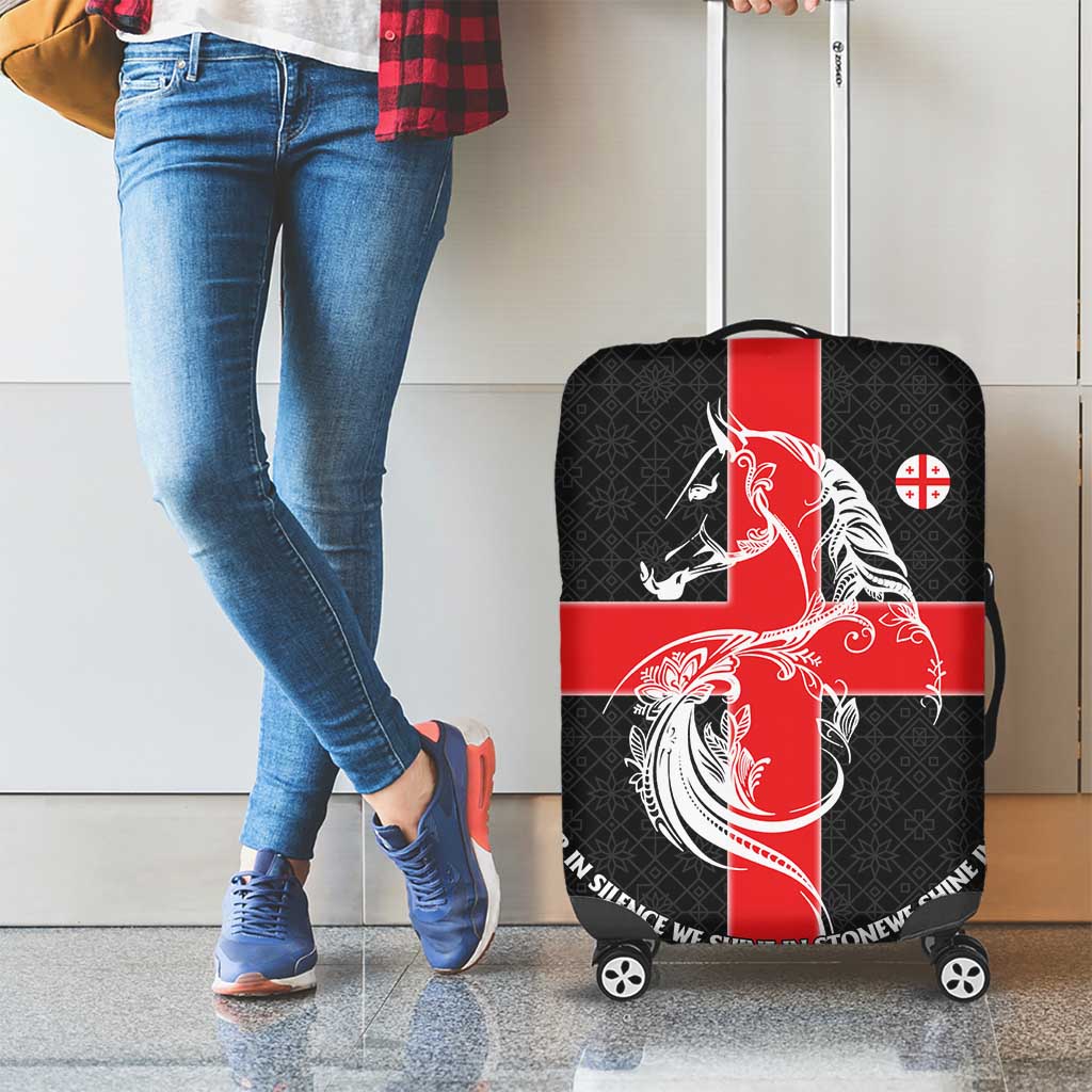 Georgia Luggage Cover with Black Patterned Red Cross with Dragon Horse Symbol and Silent Pride Quote Design TS04