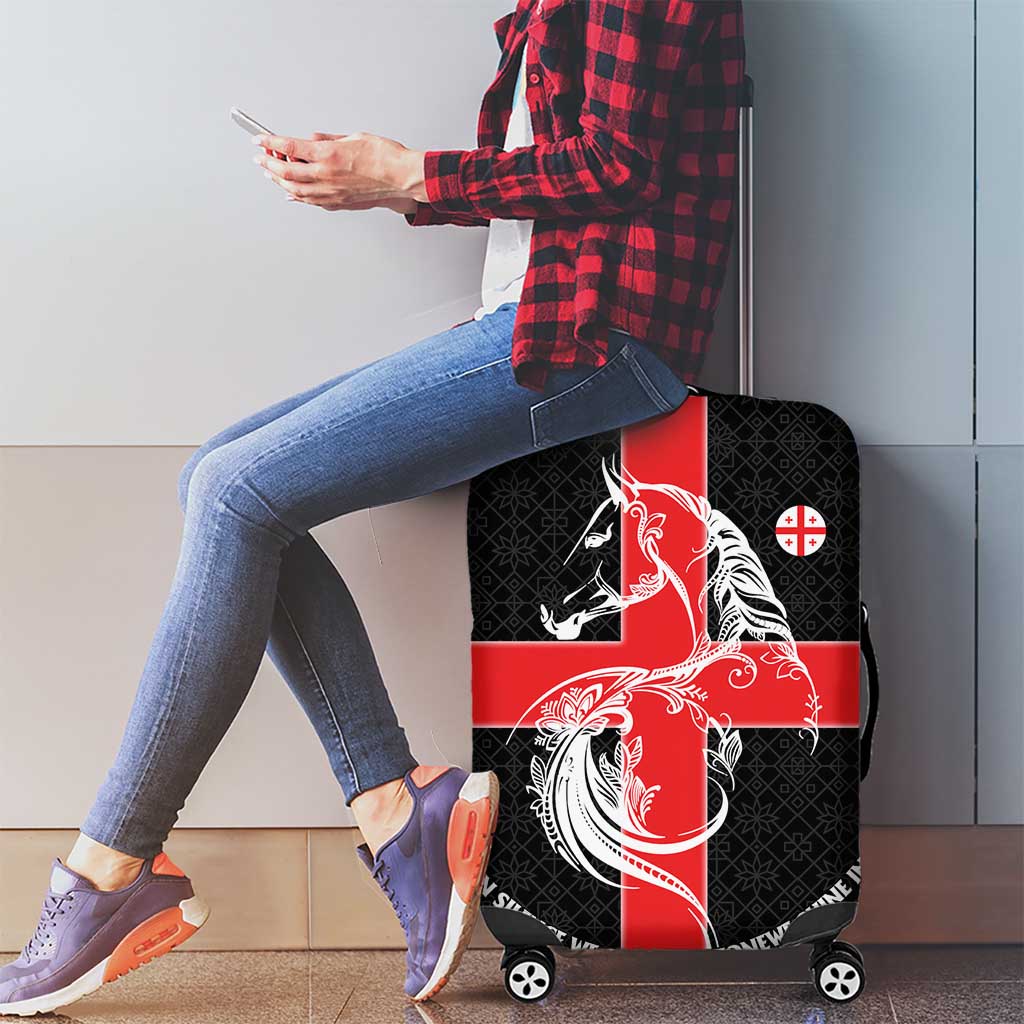 Georgia Luggage Cover with Black Patterned Red Cross with Dragon Horse Symbol and Silent Pride Quote Design TS04