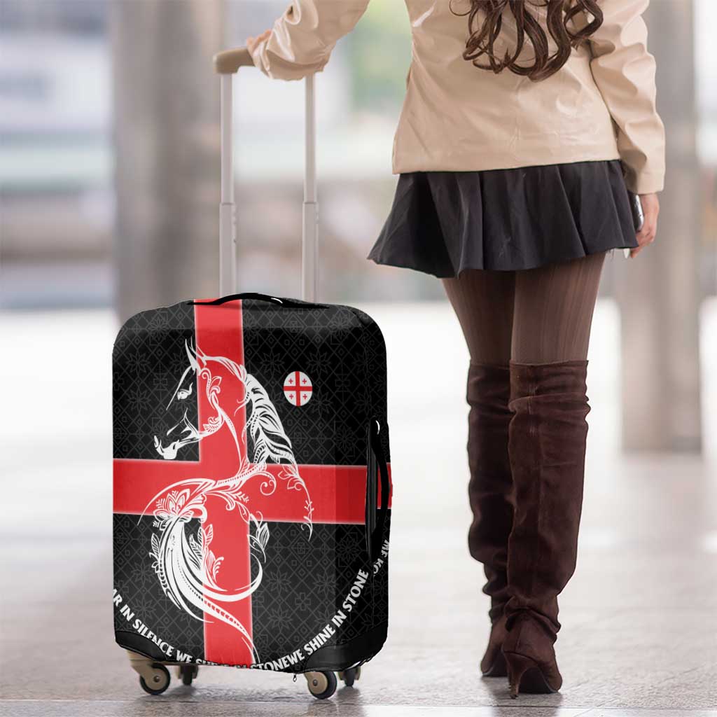 Georgia Luggage Cover with Black Patterned Red Cross with Dragon Horse Symbol and Silent Pride Quote Design TS04