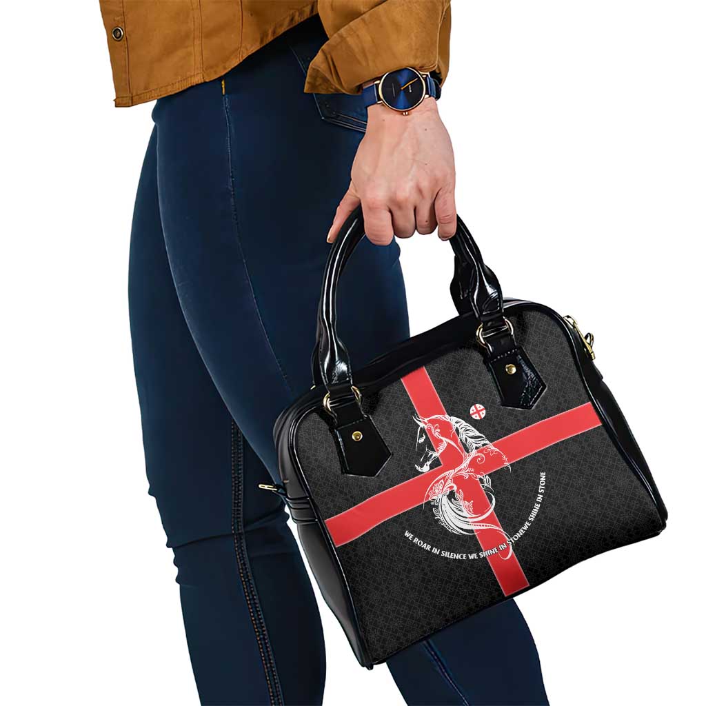 Georgia Shoulder Handbag with Black Patterned Red Cross with Dragon Horse Symbol and Silent Pride Quote Design TS04