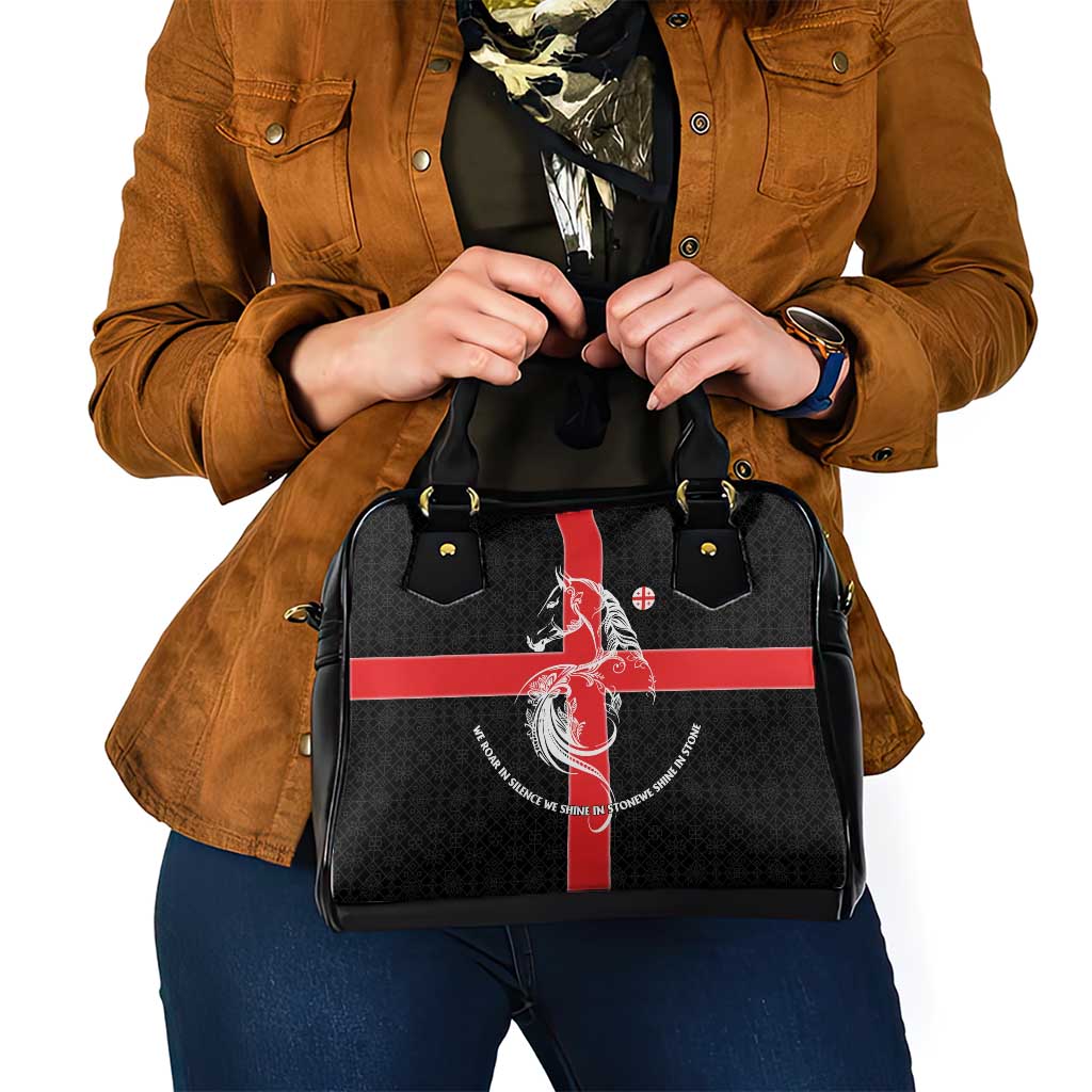 Georgia Shoulder Handbag with Black Patterned Red Cross with Dragon Horse Symbol and Silent Pride Quote Design TS04