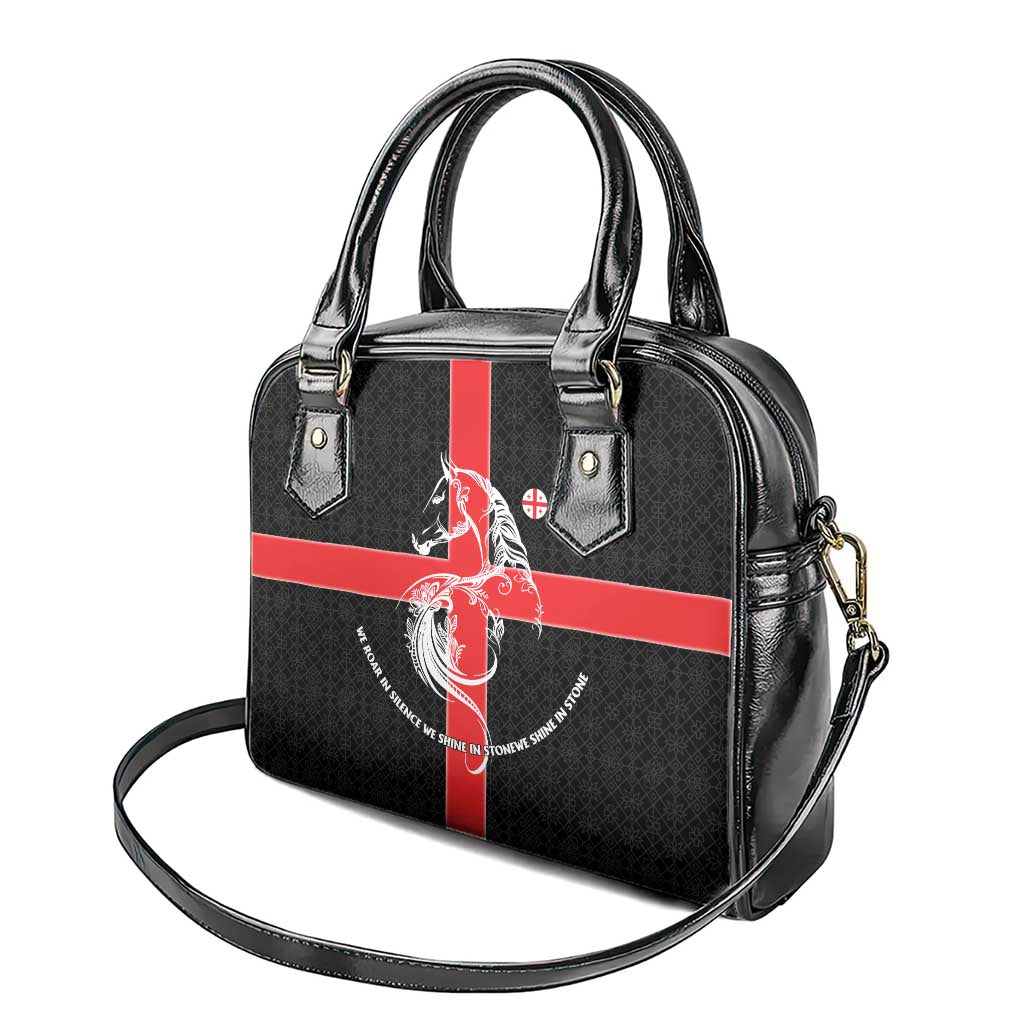 Georgia Shoulder Handbag with Black Patterned Red Cross with Dragon Horse Symbol and Silent Pride Quote Design TS04