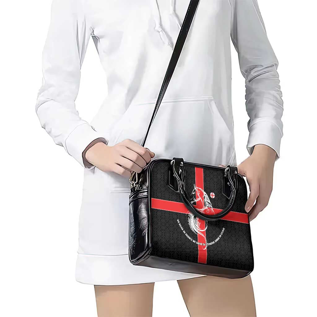 Georgia Shoulder Handbag with Black Patterned Red Cross with Dragon Horse Symbol and Silent Pride Quote Design TS04