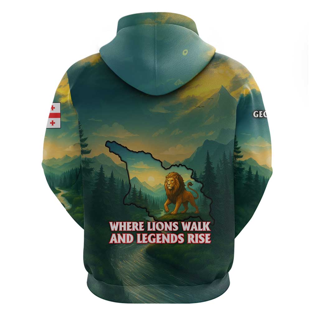 Georgia Hoodie with Green Mountain Landscape with Map Outline Lion and Legends Rise Quote Design TS04