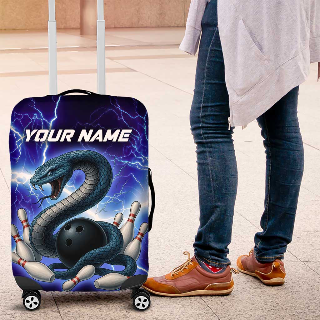 Snake and Bowling Ball Design Luggage Cover with Lightning Background and Custom Team Name Text TS04