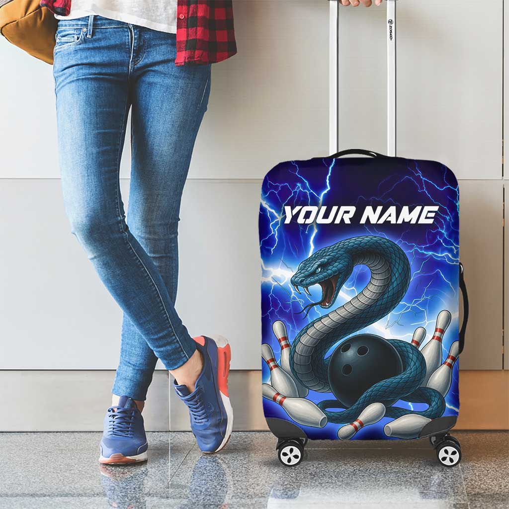 Snake and Bowling Ball Design Luggage Cover with Lightning Background and Custom Team Name Text TS04