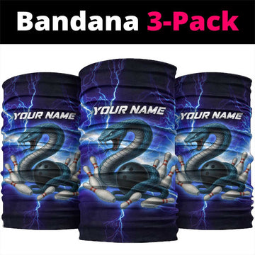 Snake and Bowling Ball Design Neck Gaiter with Lightning Background and Custom Team Name Text TS04
