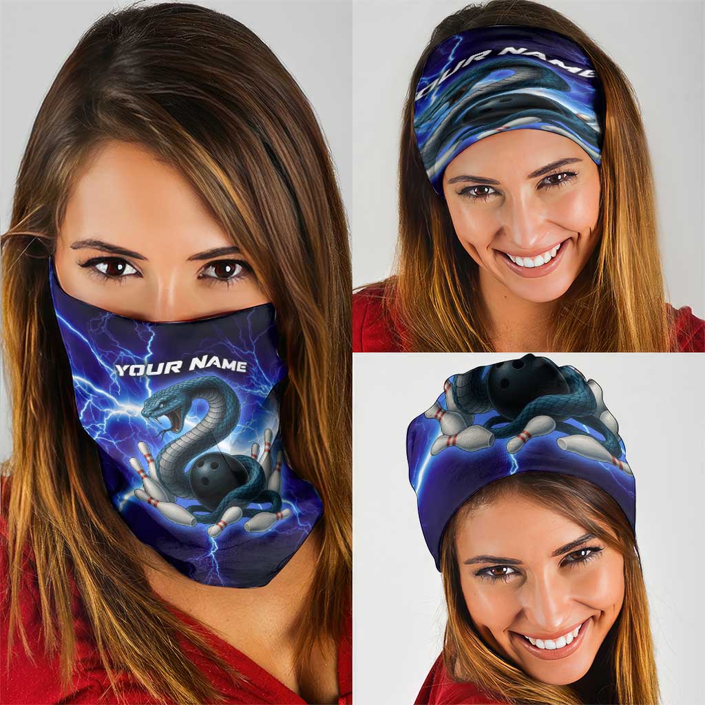 Snake and Bowling Ball Design Neck Gaiter with Lightning Background and Custom Team Name Text TS04