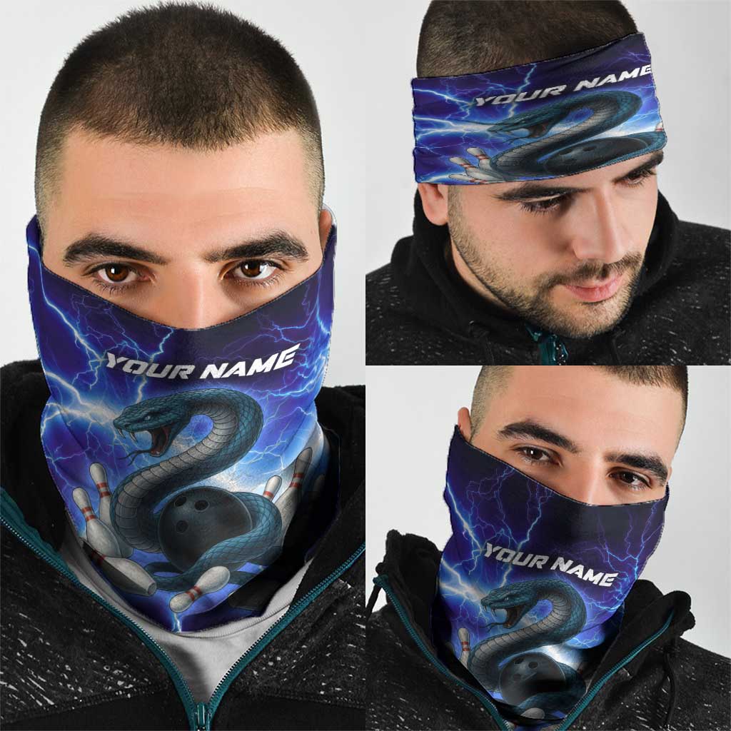 Snake and Bowling Ball Design Neck Gaiter with Lightning Background and Custom Team Name Text TS04