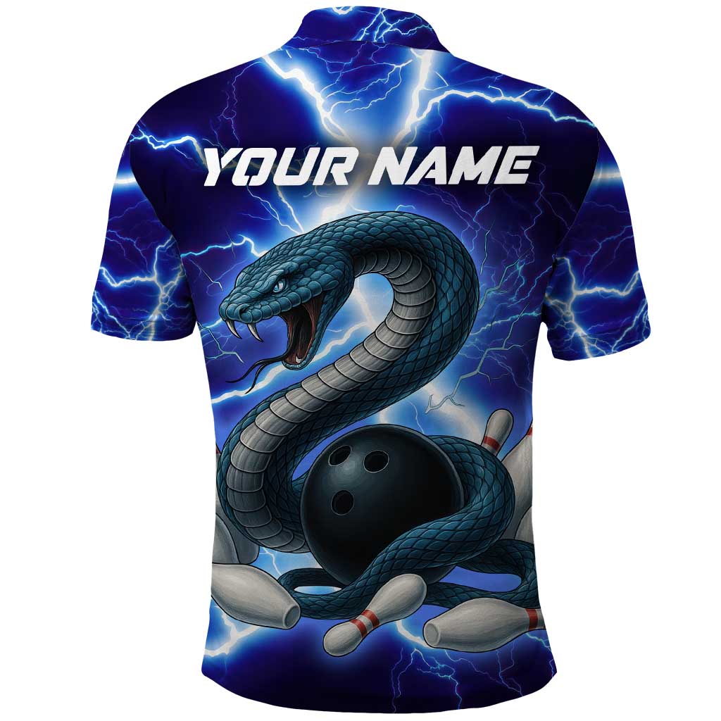 Snake and Bowling Ball Design Polo Shirt with Lightning Background and Custom Team Name Text TS04