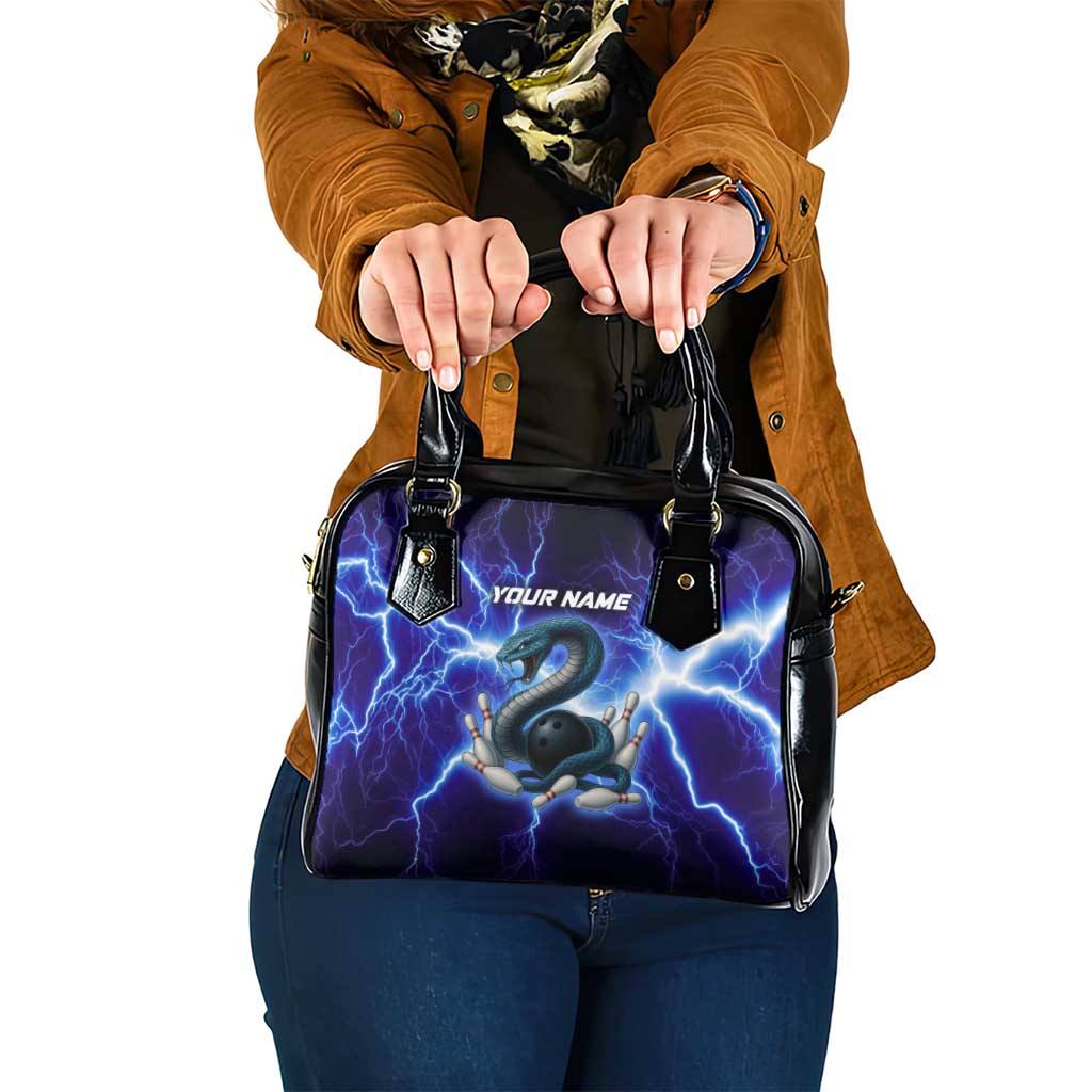 Snake and Bowling Ball Design Shoulder Handbag with Lightning Background and Custom Team Name Text TS04