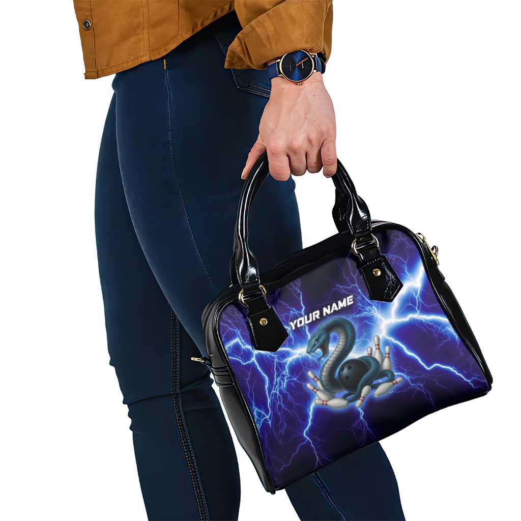 Snake and Bowling Ball Design Shoulder Handbag with Lightning Background and Custom Team Name Text TS04