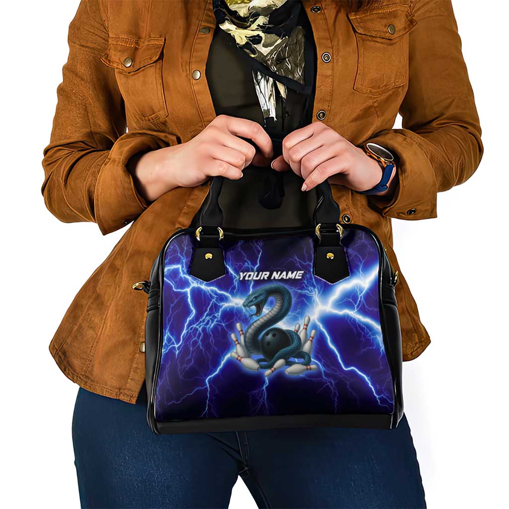 Snake and Bowling Ball Design Shoulder Handbag with Lightning Background and Custom Team Name Text TS04