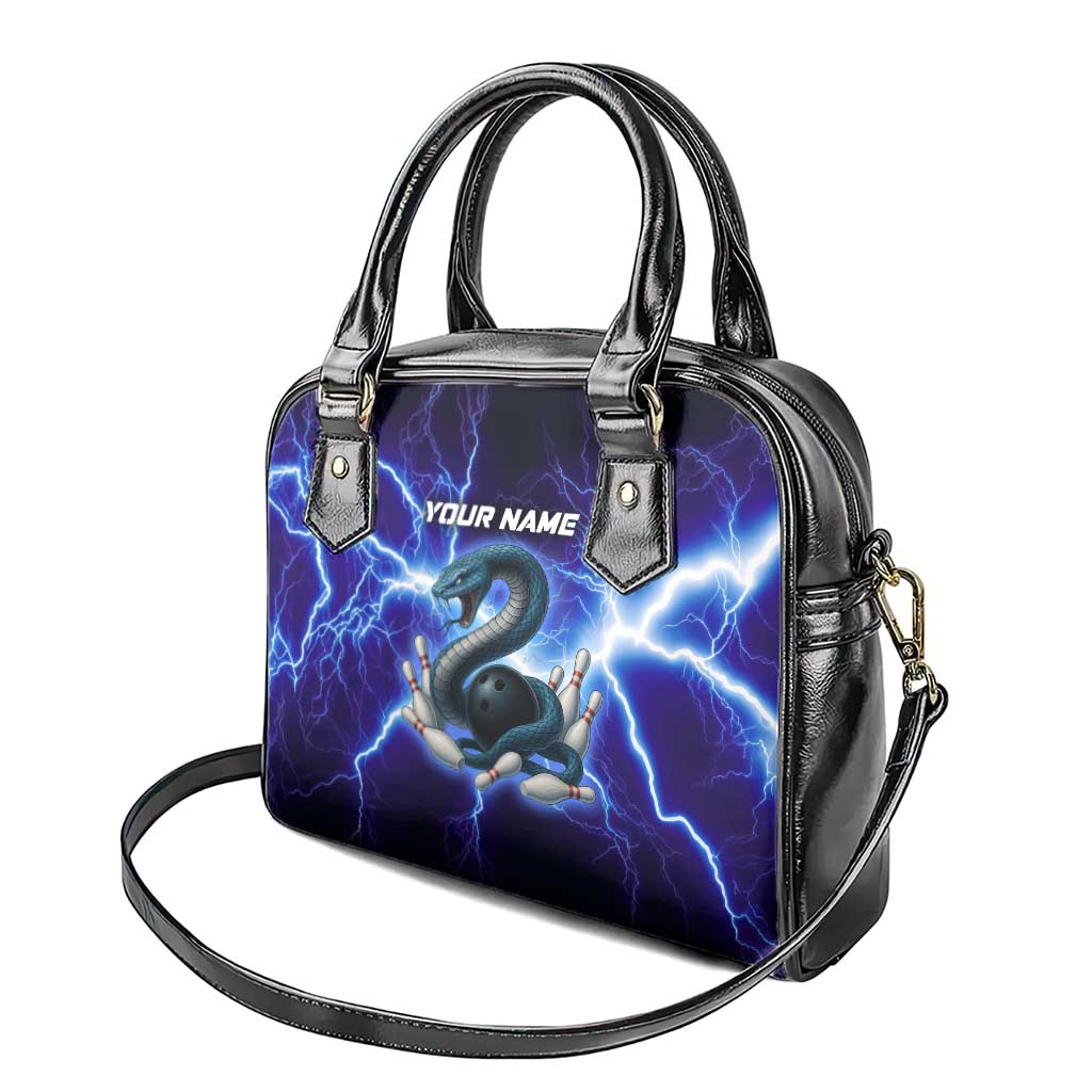 Snake and Bowling Ball Design Shoulder Handbag with Lightning Background and Custom Team Name Text TS04