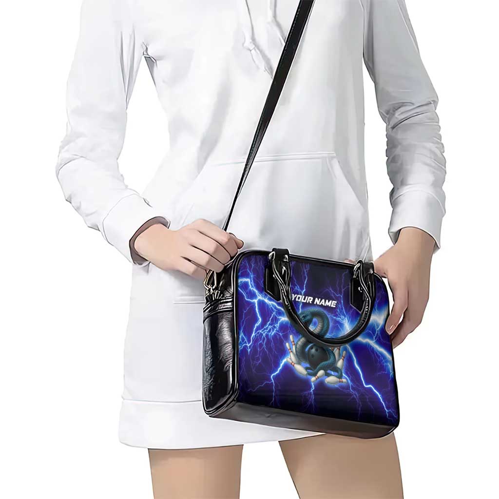 Snake and Bowling Ball Design Shoulder Handbag with Lightning Background and Custom Team Name Text TS04