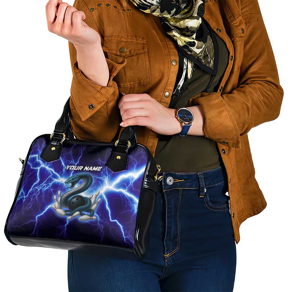 Snake and Bowling Ball Design Shoulder Handbag with Lightning Background and Custom Team Name Text TS04