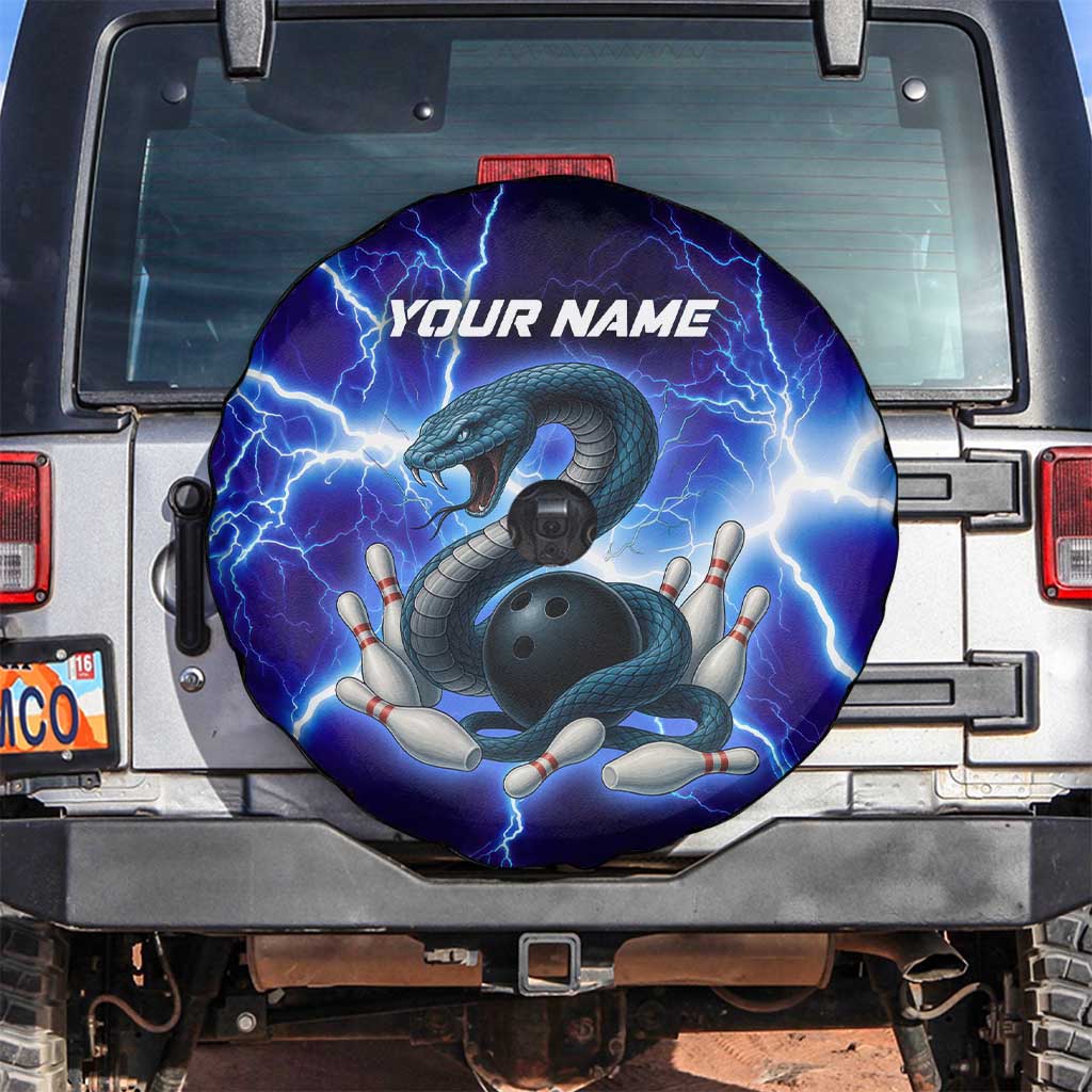 Snake and Bowling Ball Design Spare Tire Cover with Lightning Background and Custom Team Name Text TS04
