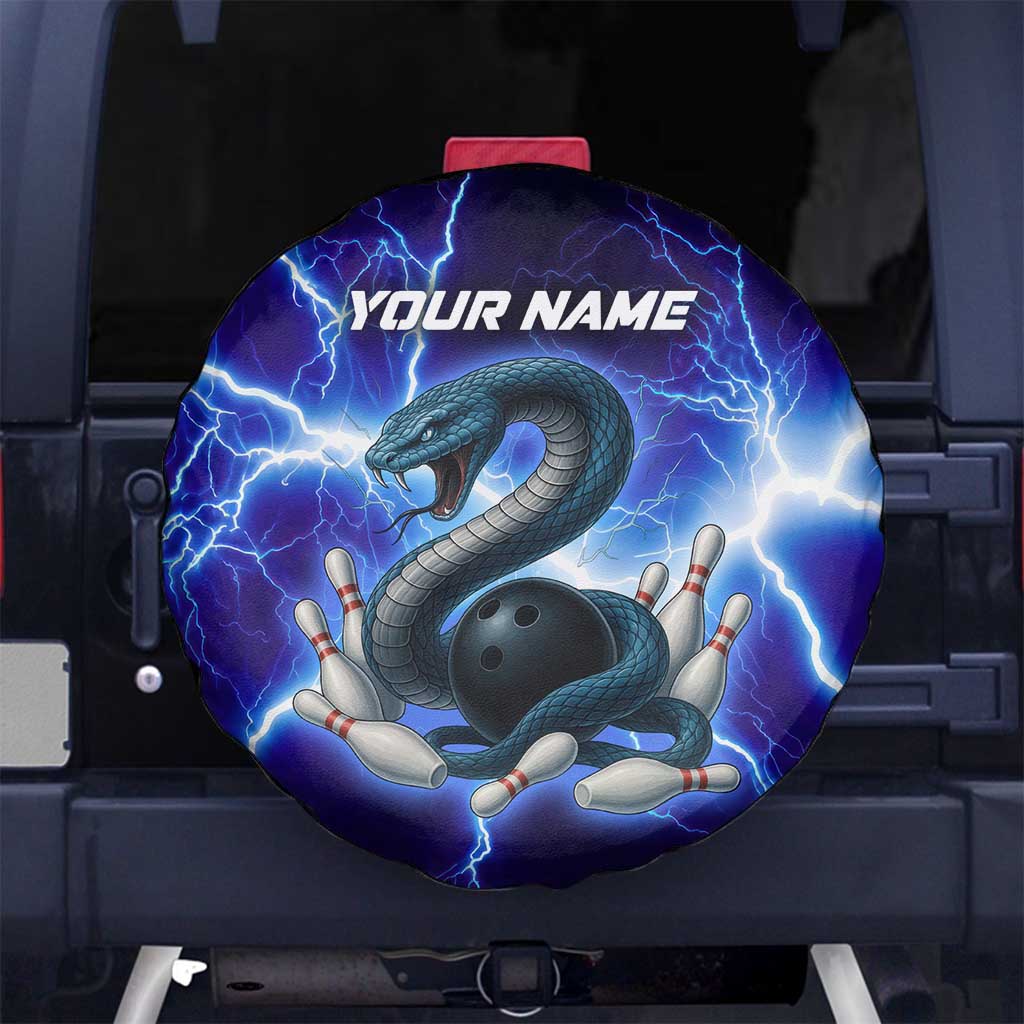 Snake and Bowling Ball Design Spare Tire Cover with Lightning Background and Custom Team Name Text TS04