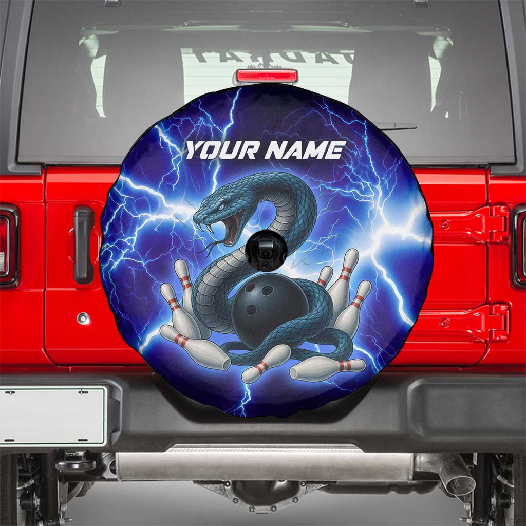Snake and Bowling Ball Design Spare Tire Cover with Lightning Background and Custom Team Name Text TS04