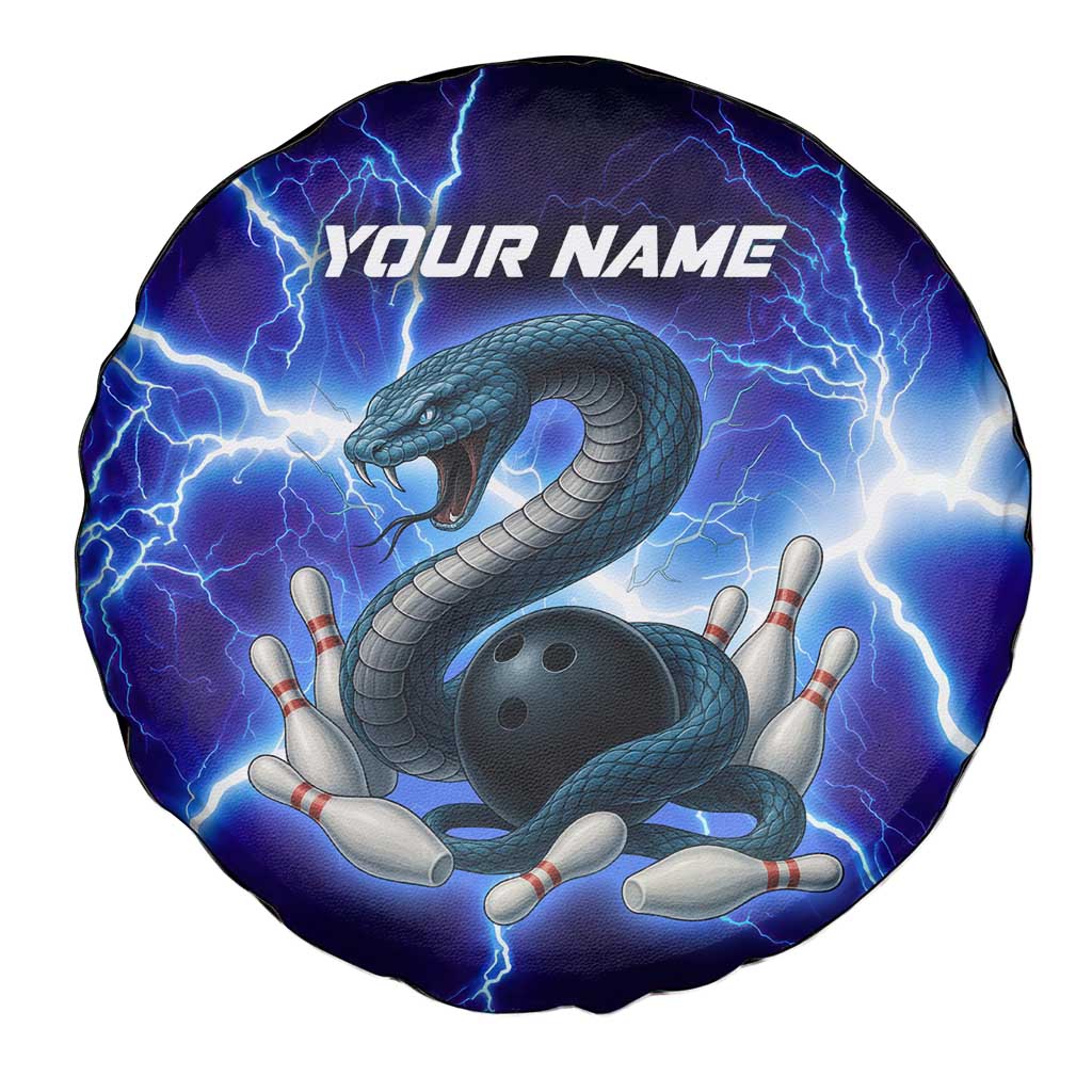 Snake and Bowling Ball Design Spare Tire Cover with Lightning Background and Custom Team Name Text TS04