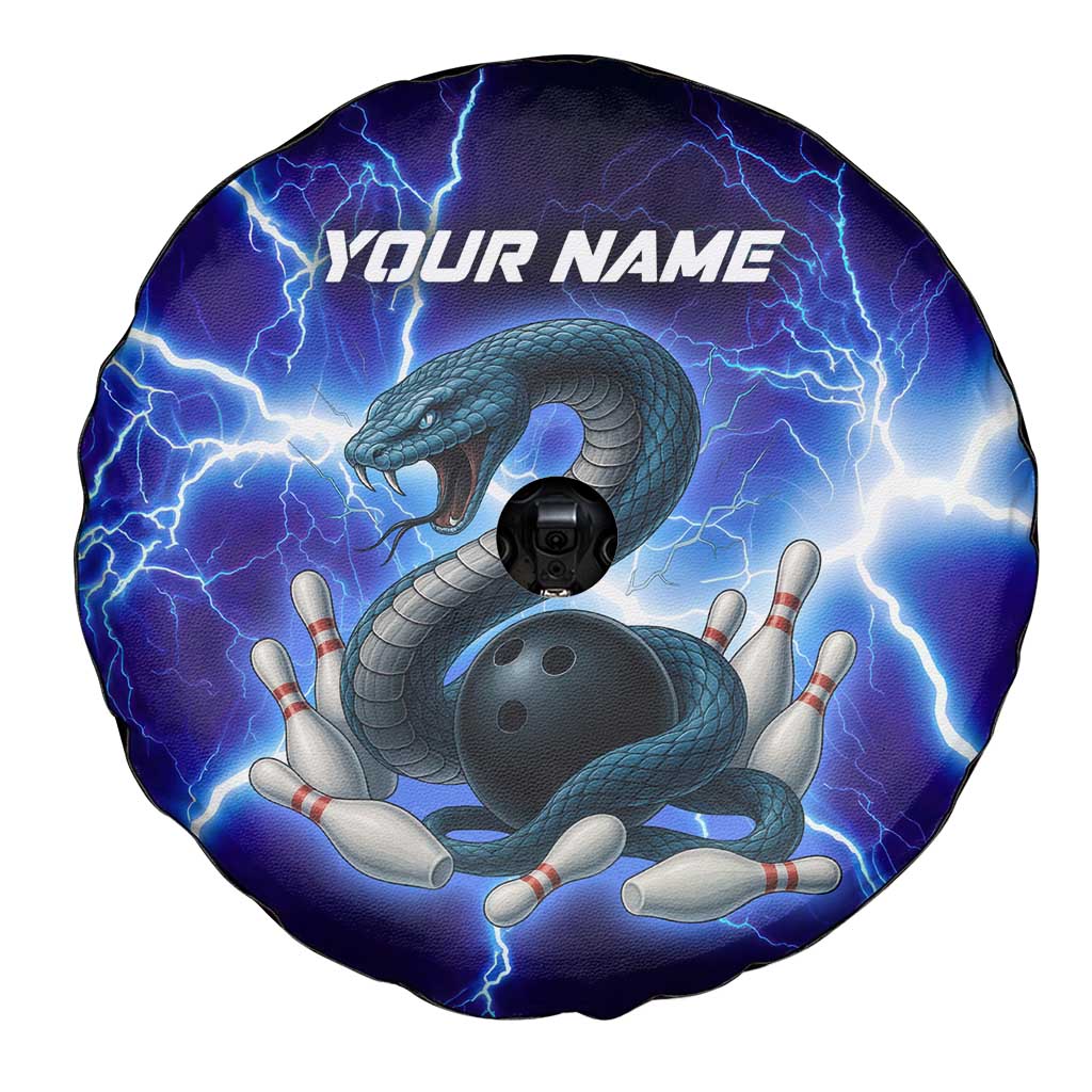 Snake and Bowling Ball Design Spare Tire Cover with Lightning Background and Custom Team Name Text TS04