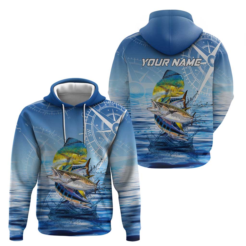 Mahi Mahi and Tuna Fish Hoodie Fishing Ocean Water Background and Nautical Compass Elements TS04
