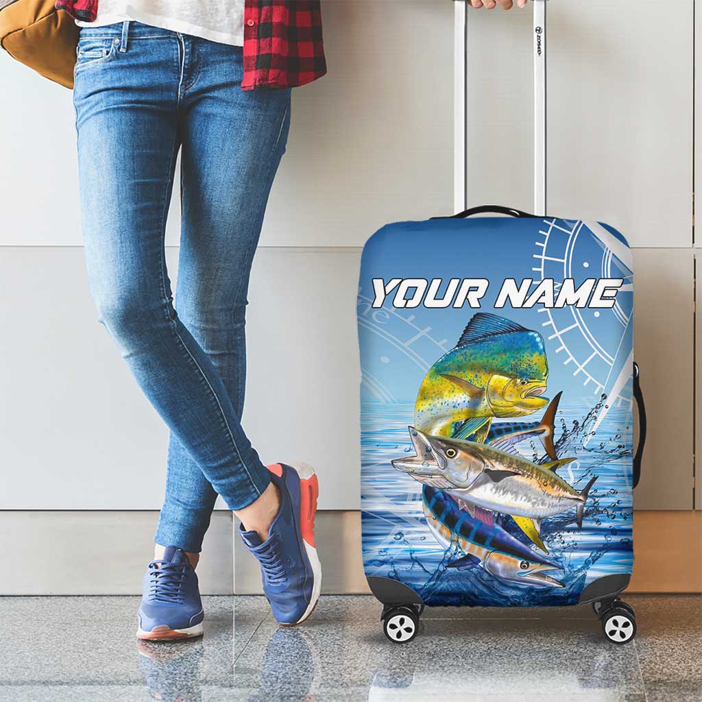 Mahi Mahi and Tuna Fish Luggage Cover Fishing Ocean Water Background and Nautical Compass Elements TS04