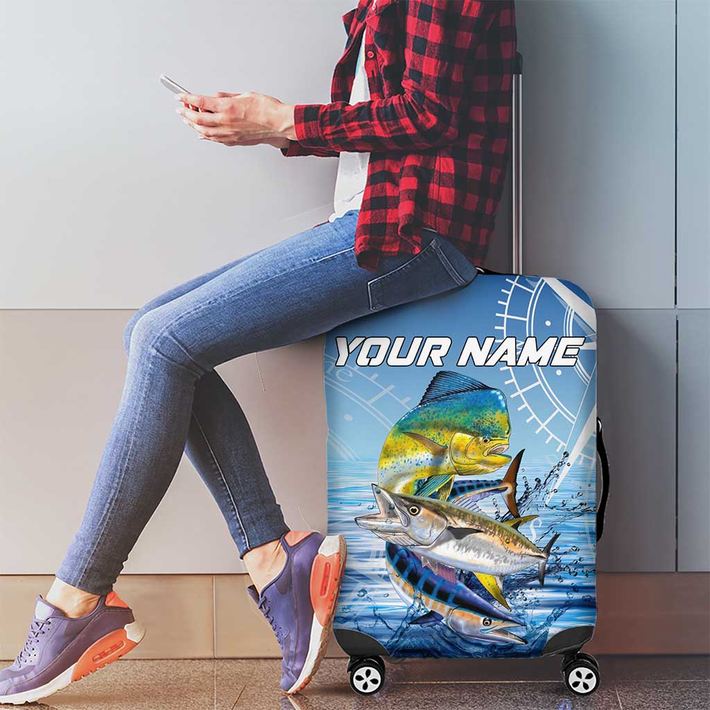 Mahi Mahi and Tuna Fish Luggage Cover Fishing Ocean Water Background and Nautical Compass Elements TS04