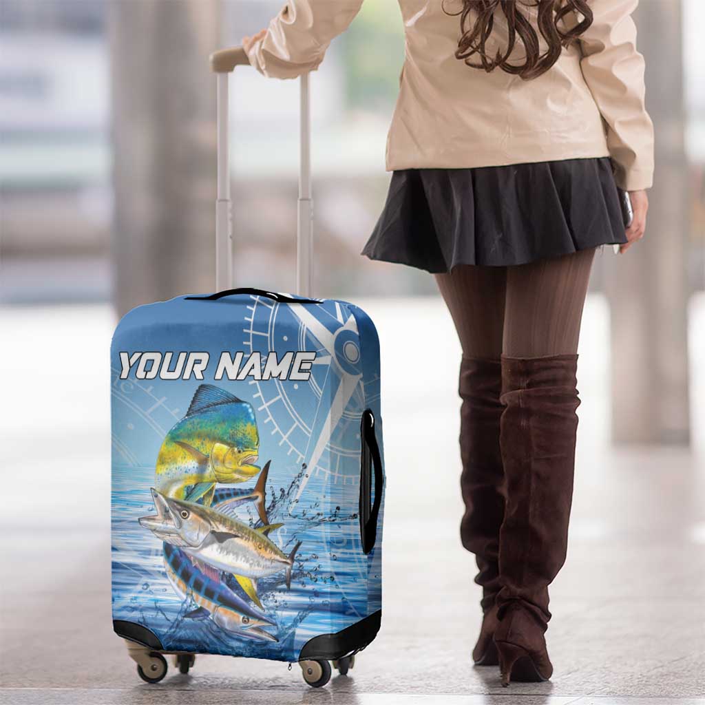Mahi Mahi and Tuna Fish Luggage Cover Fishing Ocean Water Background and Nautical Compass Elements TS04